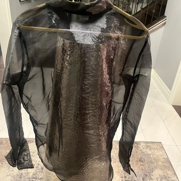 Nygard collection sheer black size 14 evening blouse with cuffs Beautiful sheer - Picture 3 of 16